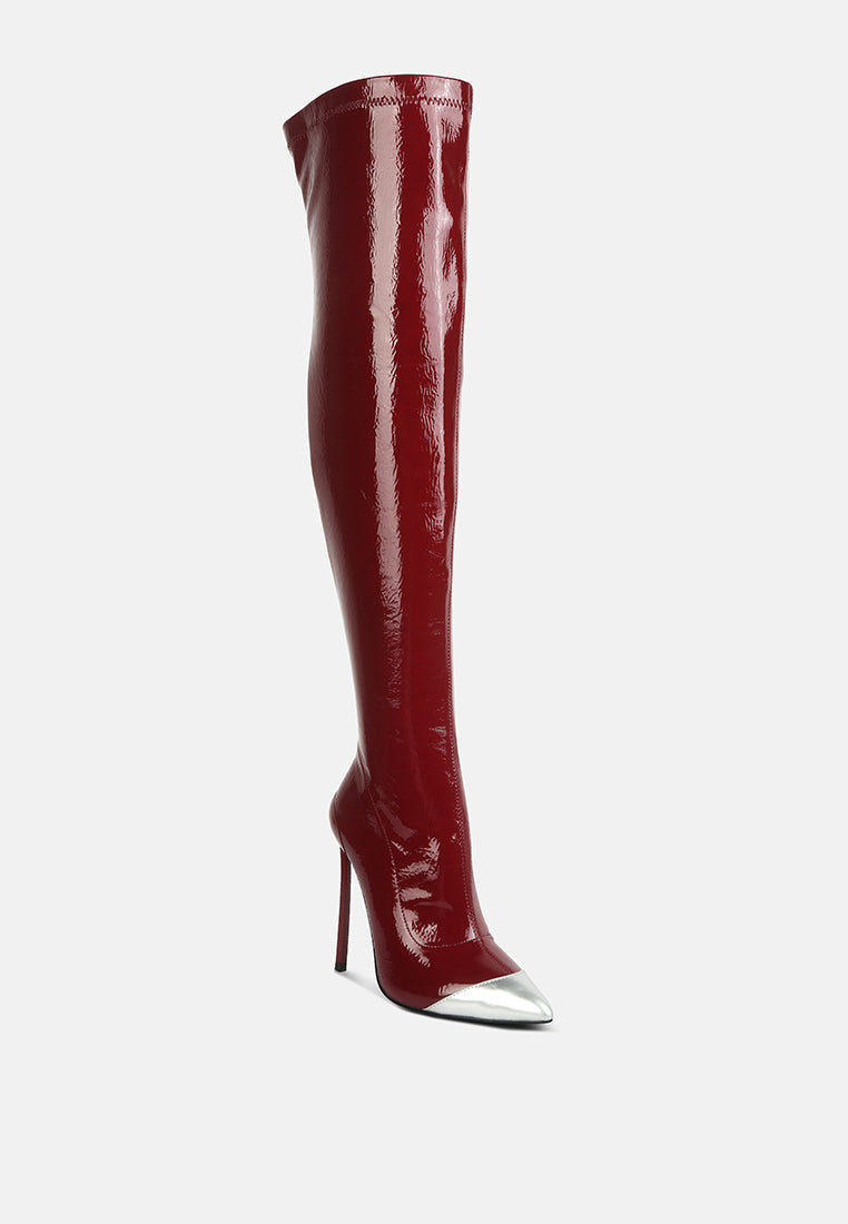 Chimes High Heel Patent Long Boots-1