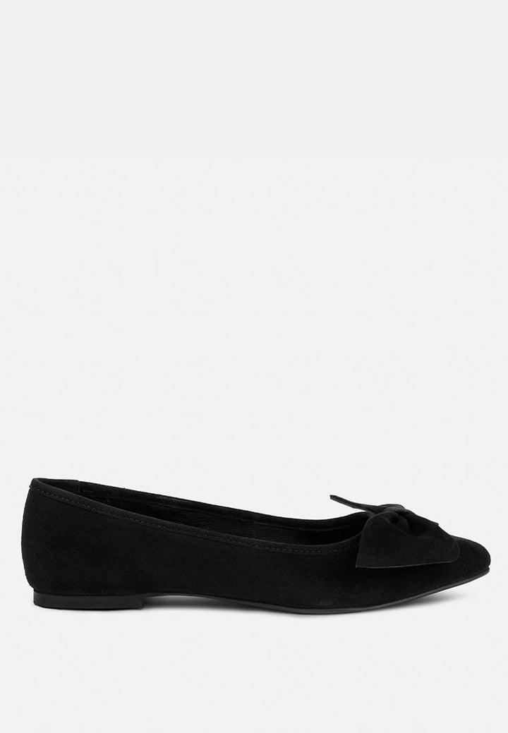 Chuckle Black Big Bow Suede Ballerina Flats-0