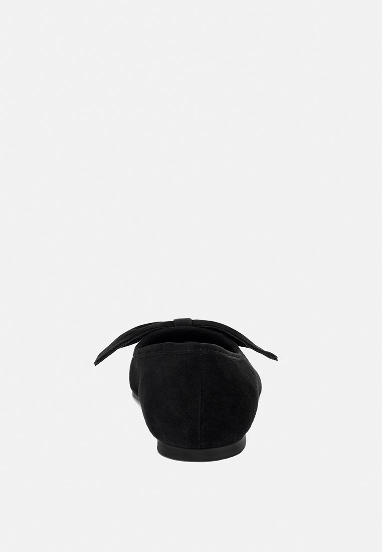 Chuckle Black Big Bow Suede Ballerina Flats-4