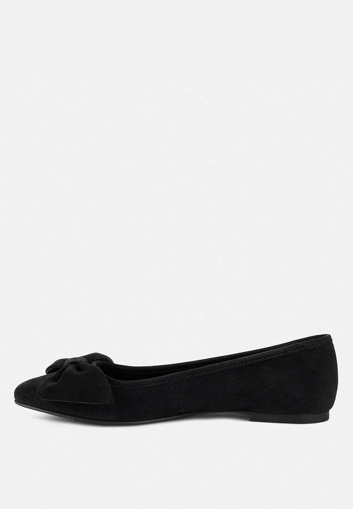 Chuckle Black Big Bow Suede Ballerina Flats-2