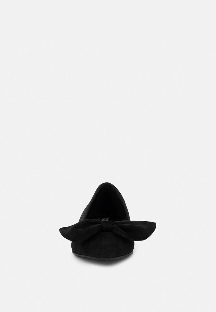 Chuckle Black Big Bow Suede Ballerina Flats-3