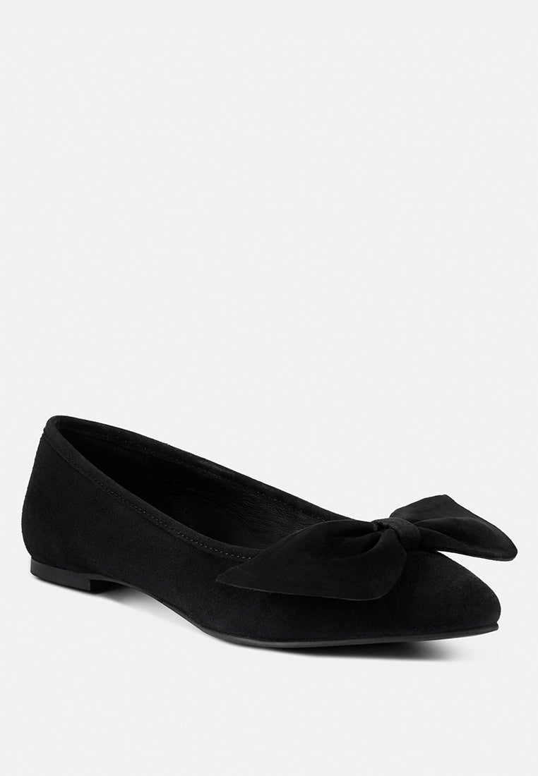 Chuckle Black Big Bow Suede Ballerina Flats-1