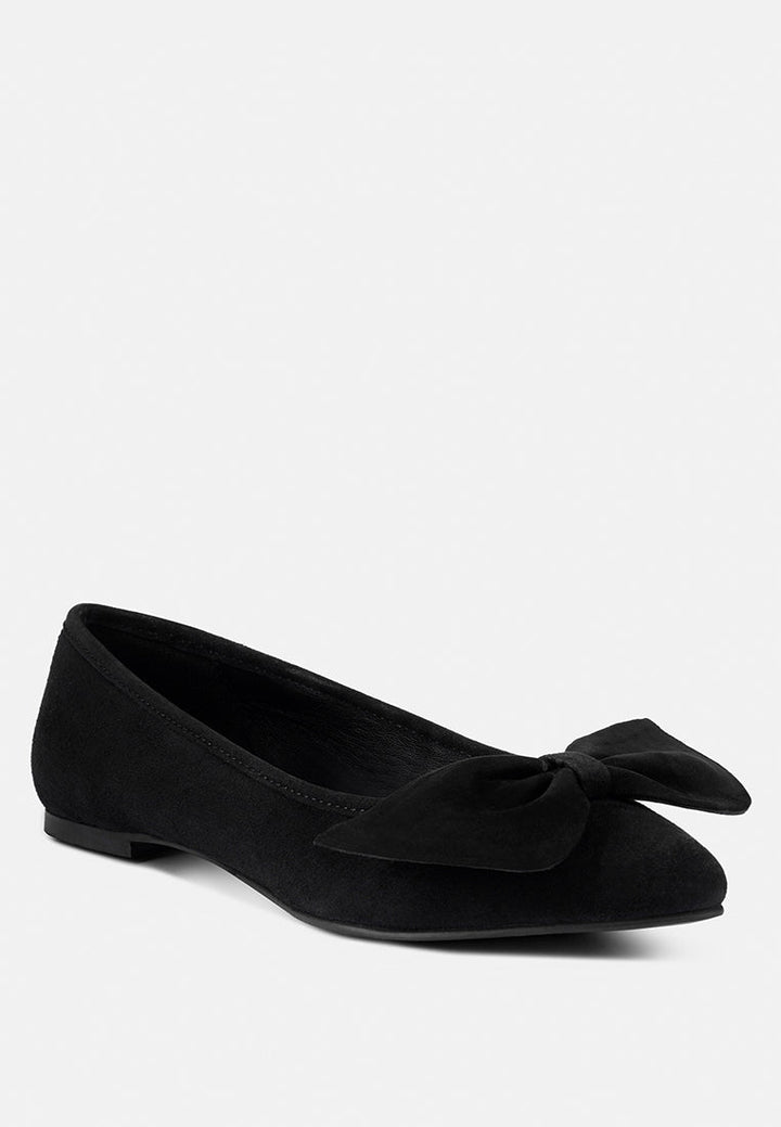 Chuckle Black Big Bow Suede Ballerina Flats-1