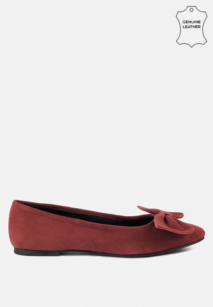 Chuckle Black Big Bow Suede Ballerina Flats-5