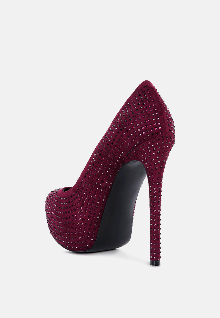 Clarisse Diamante Faux Suede High Heeled Pumps-2