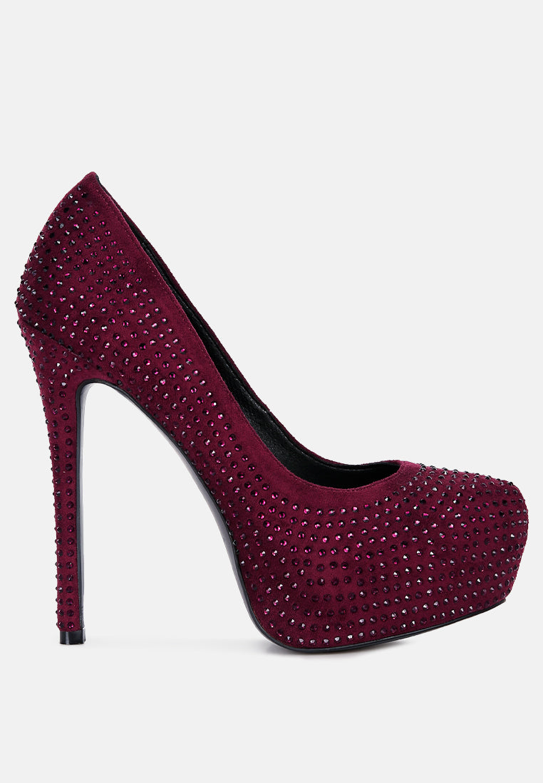 Clarisse Diamante Faux Suede High Heeled Pumps-0