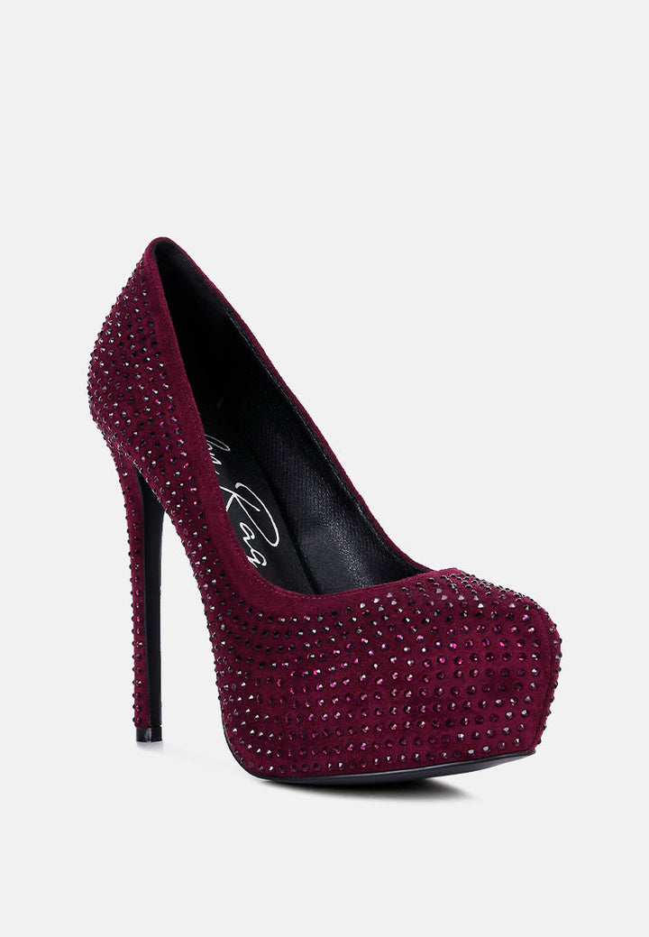 Clarisse Diamante Faux Suede High Heeled Pumps-1