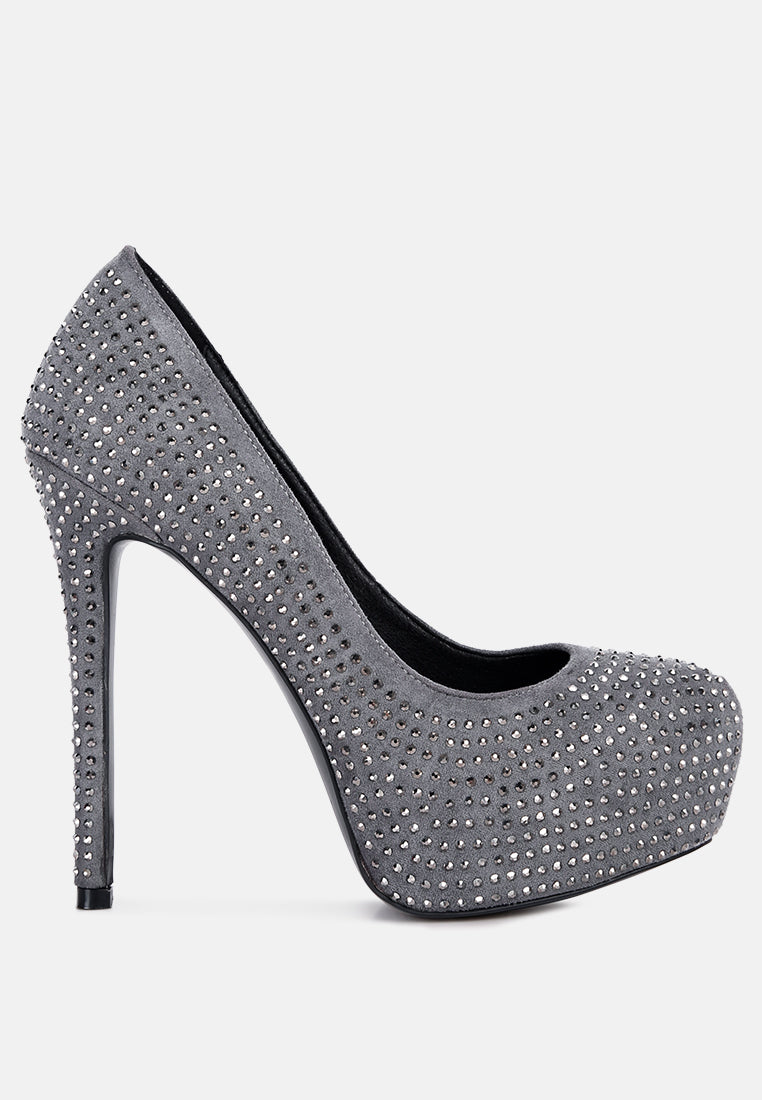 Clarisse Diamante Faux Suede High Heeled Pumps-7