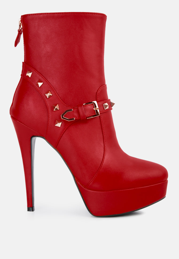 Dejang Metal Stud Embellished Faux Leather Ankle Boot-5