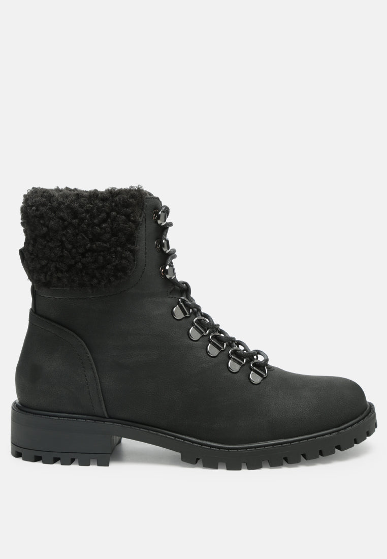 Dolon Lace Up Fur Collar Ankle Boots-0
