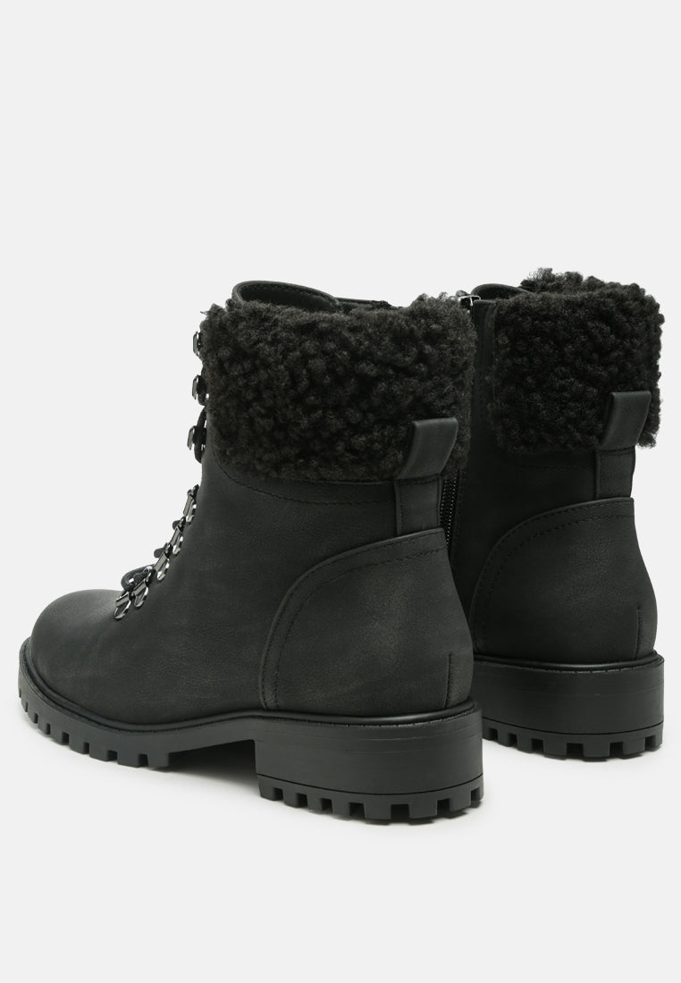 Dolon Lace Up Fur Collar Ankle Boots-2