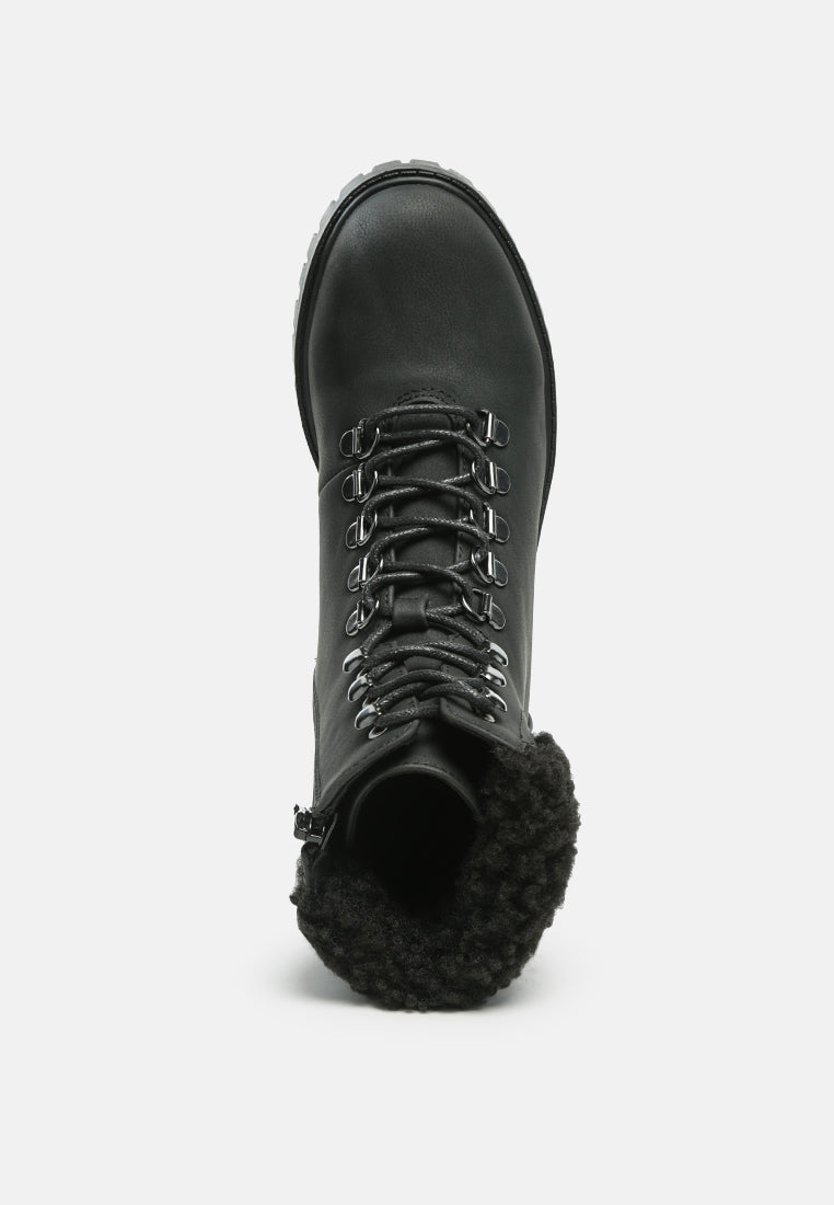 Dolon Lace Up Fur Collar Ankle Boots-3