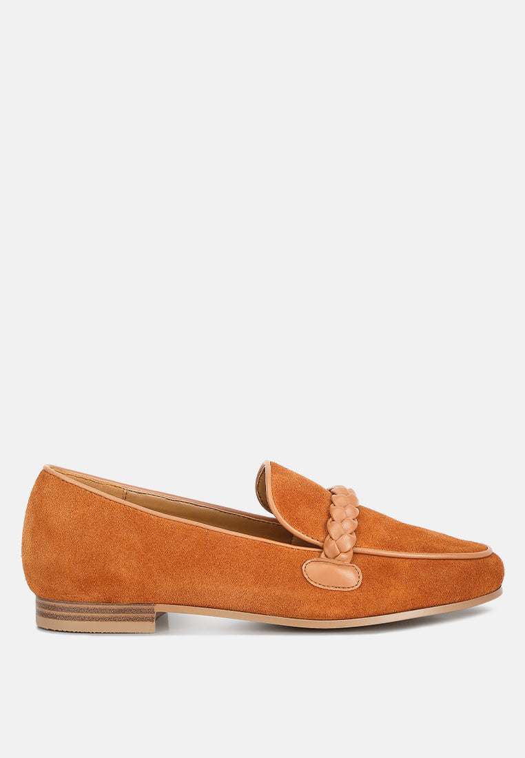 Echo Suede Leather Braided Detail Loafers-5