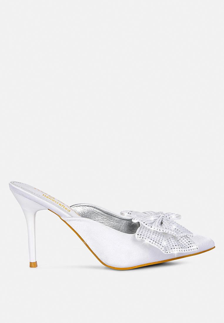 Elisda Blue Diamante Bow Heeled Mules-6