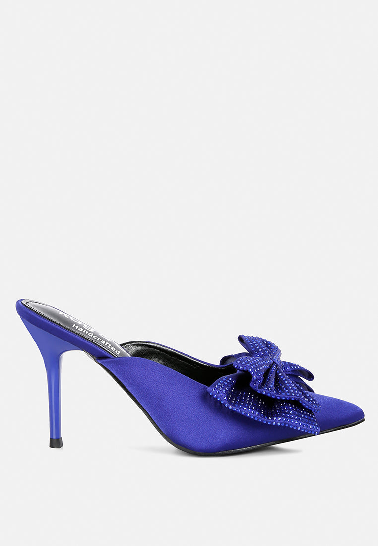Elisda Blue Diamante Bow Heeled Mules-5