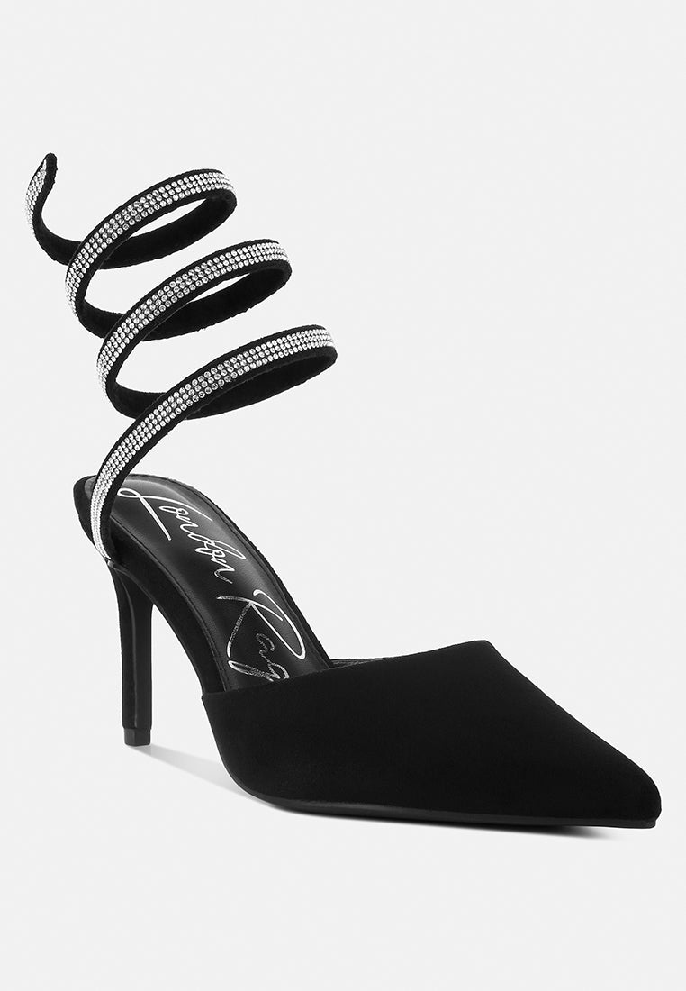 Elvira Rhinestone Embellished Strap Up Sandals-1