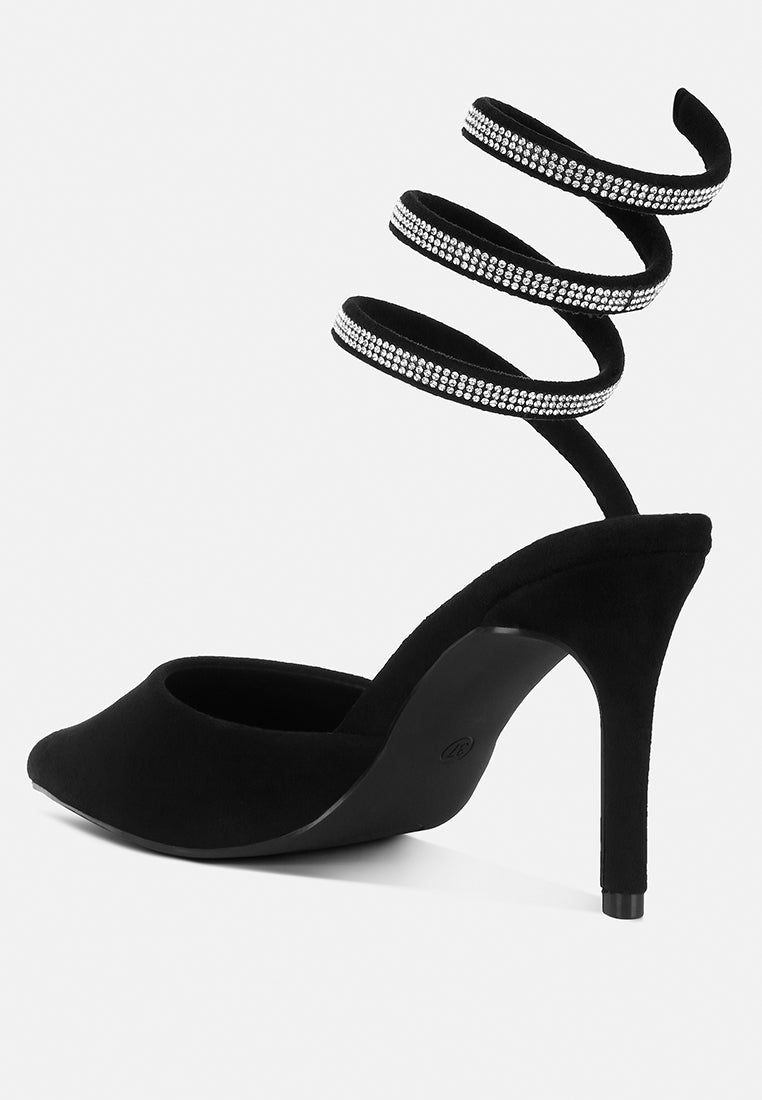 Elvira Rhinestone Embellished Strap Up Sandals-2