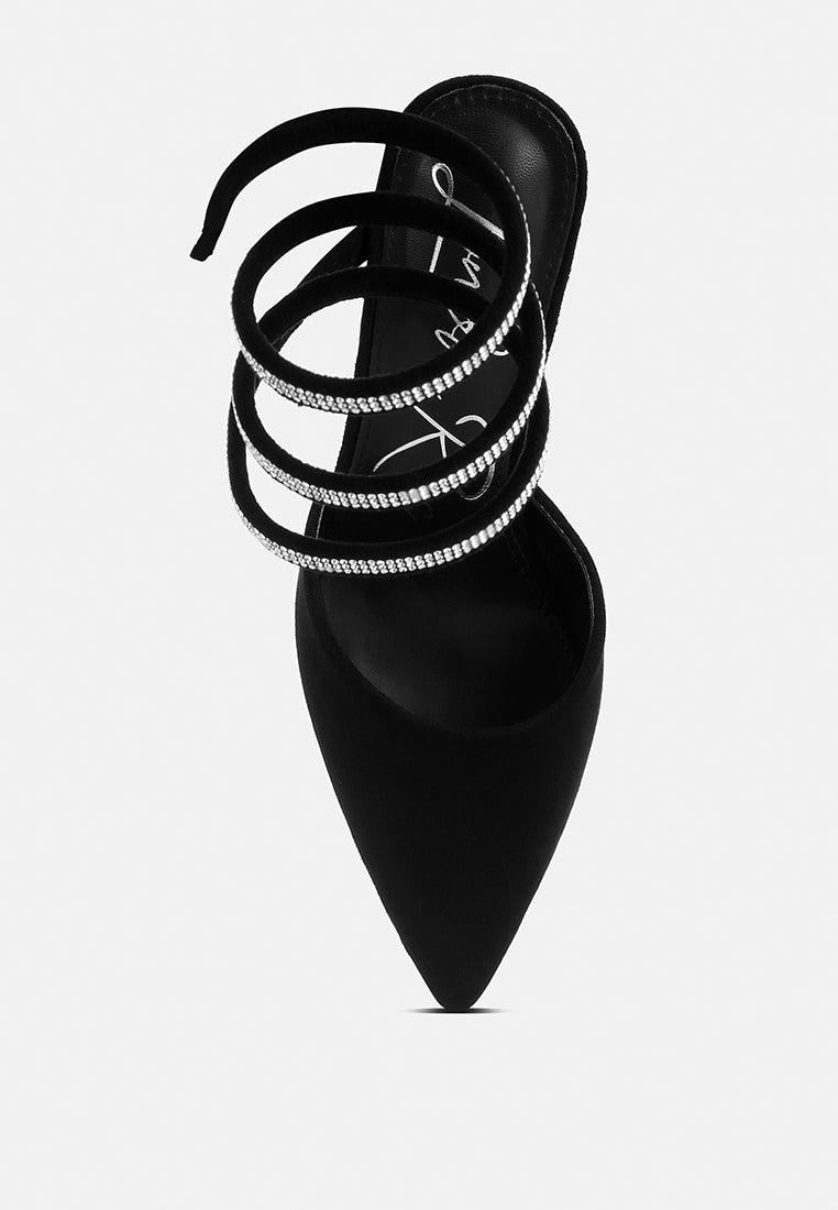 Elvira Rhinestone Embellished Strap Up Sandals-3
