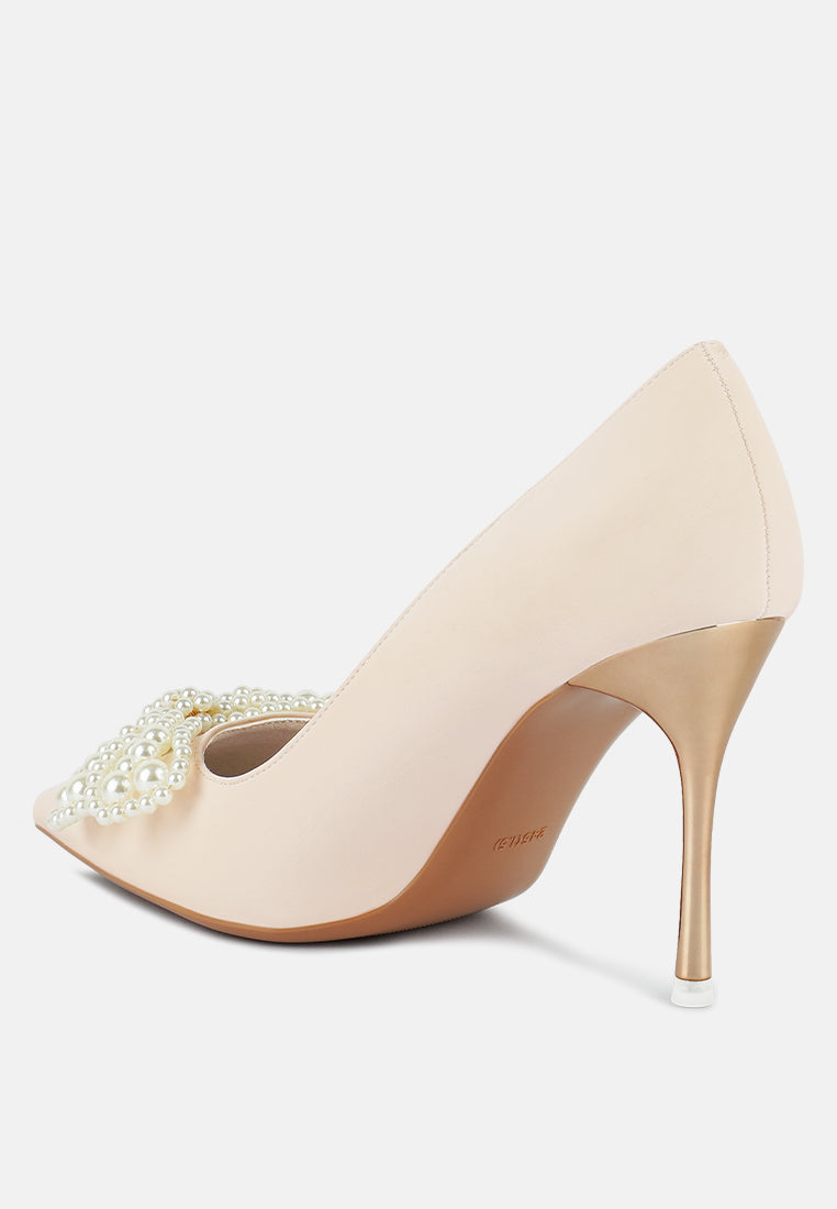 Encon Pearl Embellished Micro Suede Pumps-3