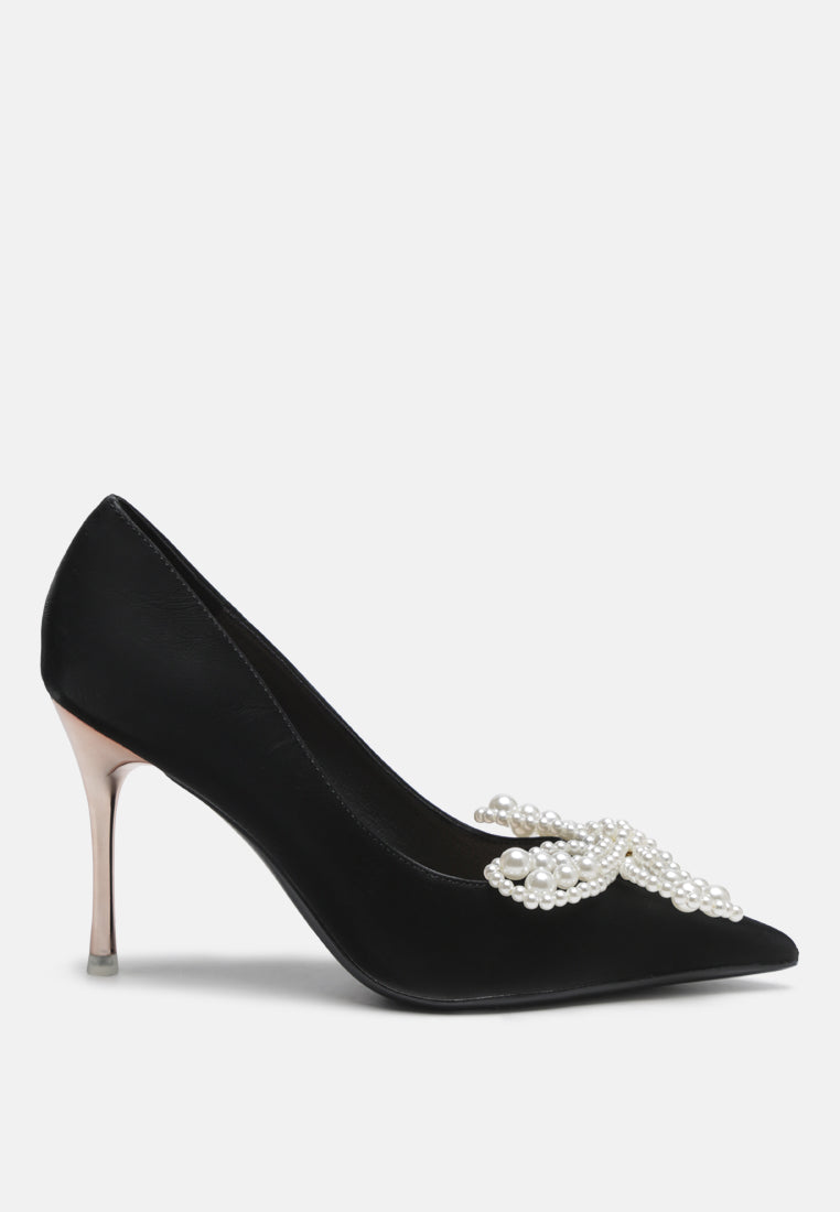 Encon Pearl Embellished Micro Suede Pumps-5