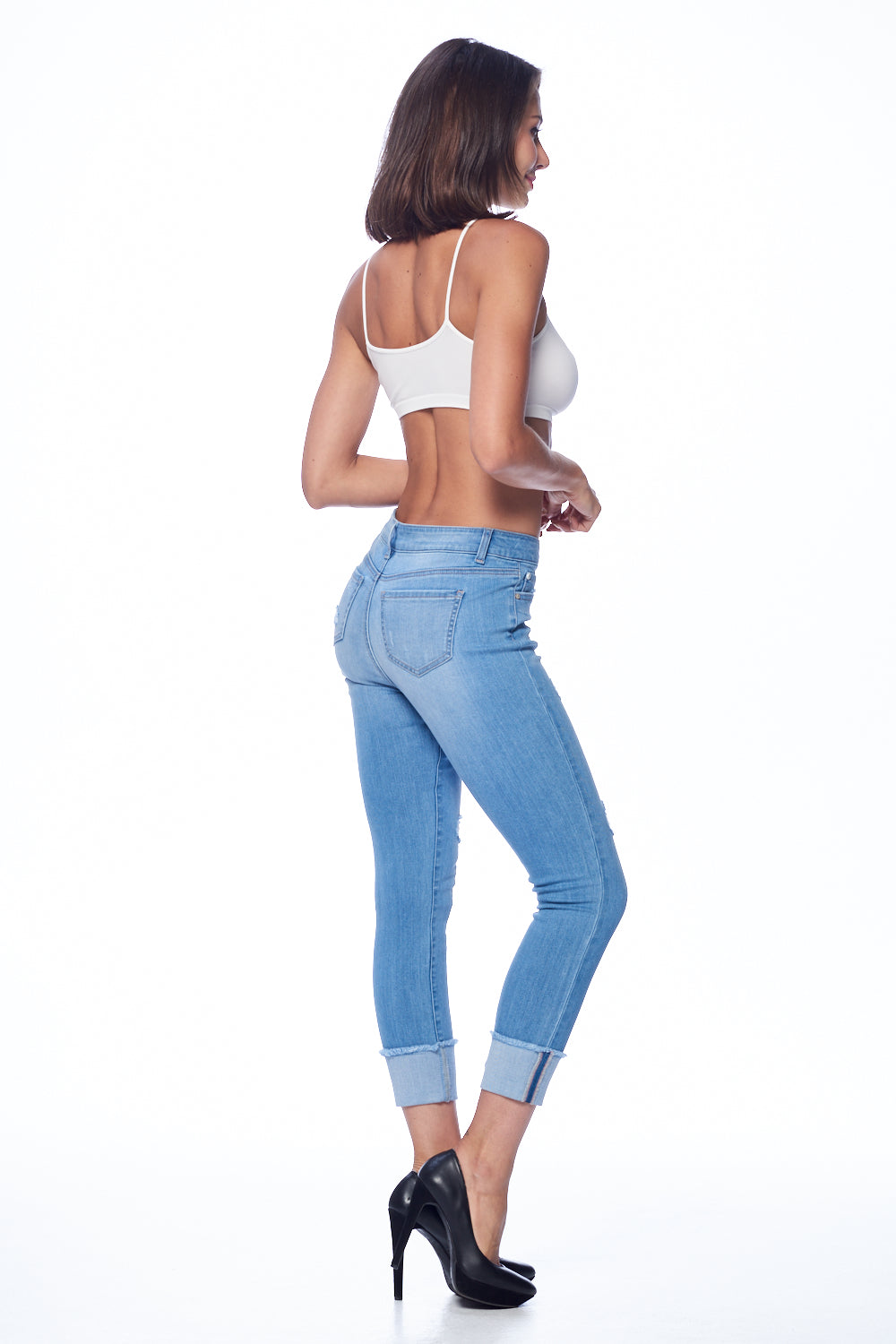 Mid Rise Destructed Ankle Skinny Jeans-2