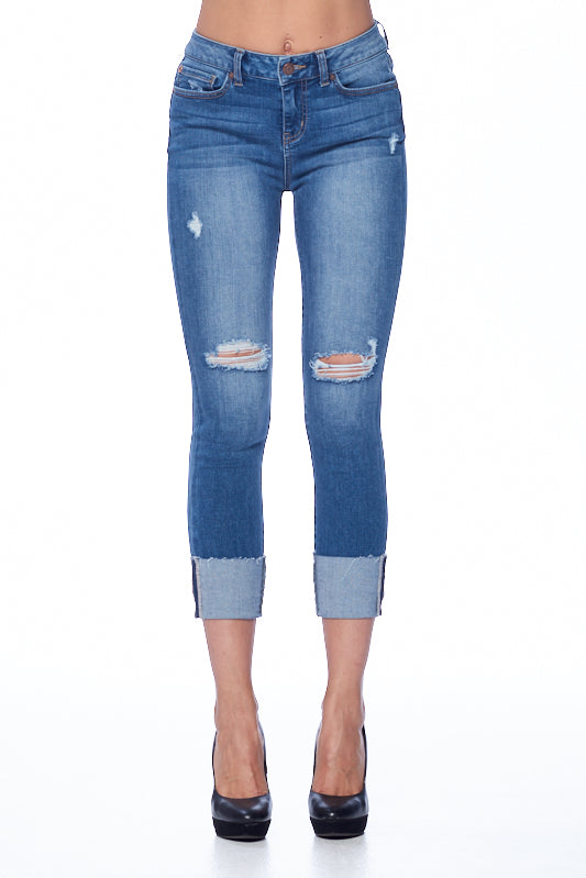 Mid Rise Destructed Ankle Skinny Jeans-3