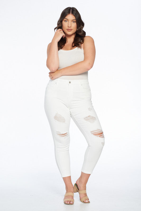 Mid Rise Destructed Ankle Skinny Jeans-0