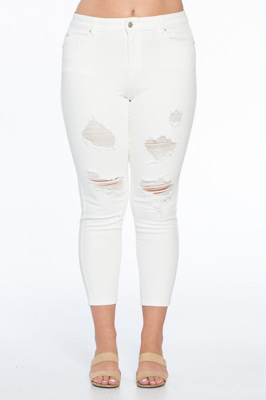 Mid Rise Destructed Ankle Skinny Jeans-1