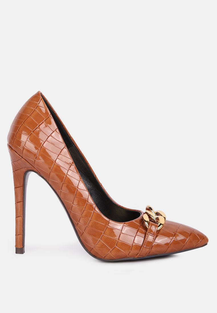 Fanfare Croc Stiletto Pump Heels-5