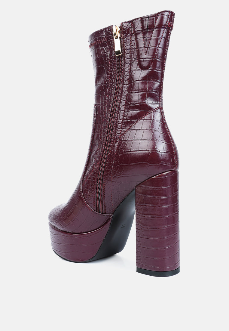 Feral High Heeled Croc Pattern Ankle Boot-2
