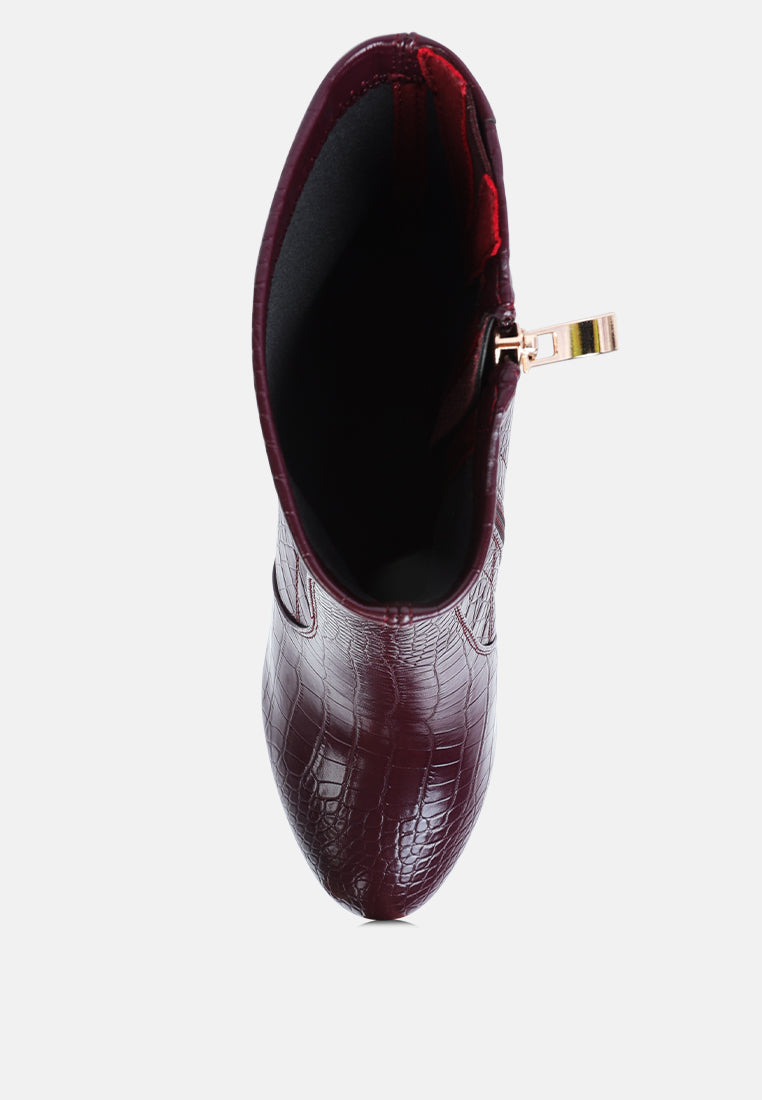 Feral High Heeled Croc Pattern Ankle Boot-3
