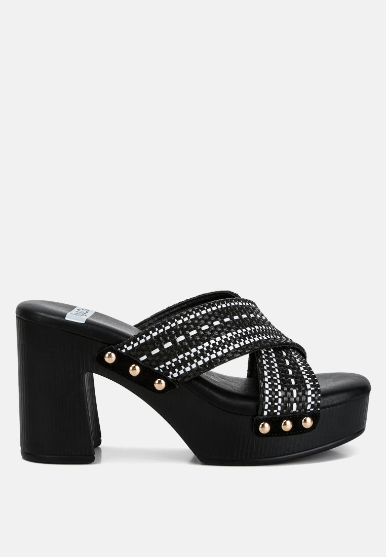 Finley Raffia High Block Heel Clogs-6