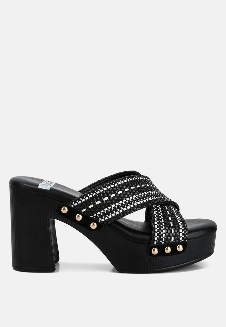 Finley Raffia High Block Heel Clogs-6