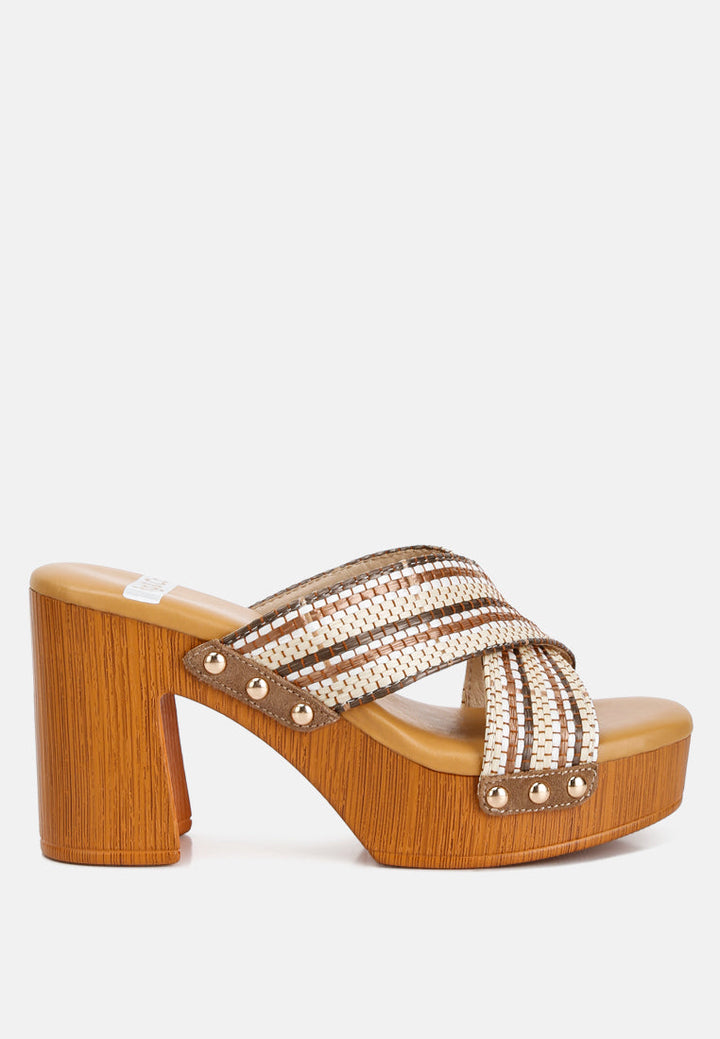 Finley Raffia High Block Heel Clogs-5