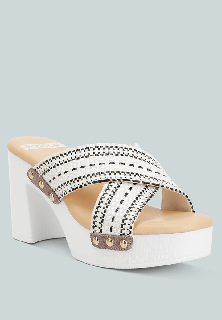 Finley Raffia High Block Heel Clogs-1