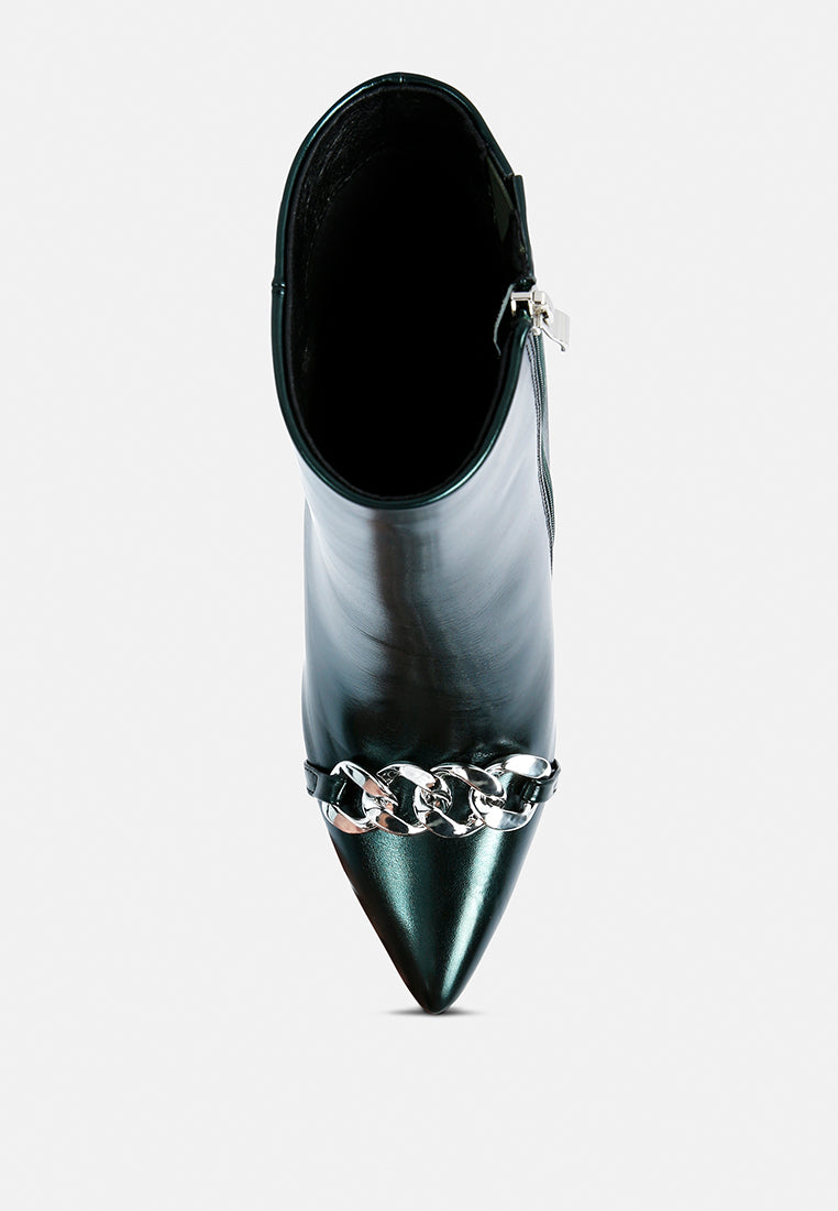Firefly Metallic Chain Embellished Stiletto Ankle Boots-4
