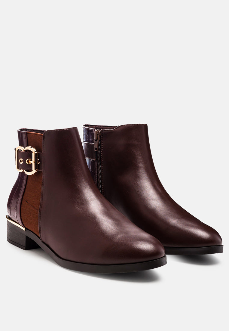 Frothy Buckled Ankle Boots With Croc Detail-1