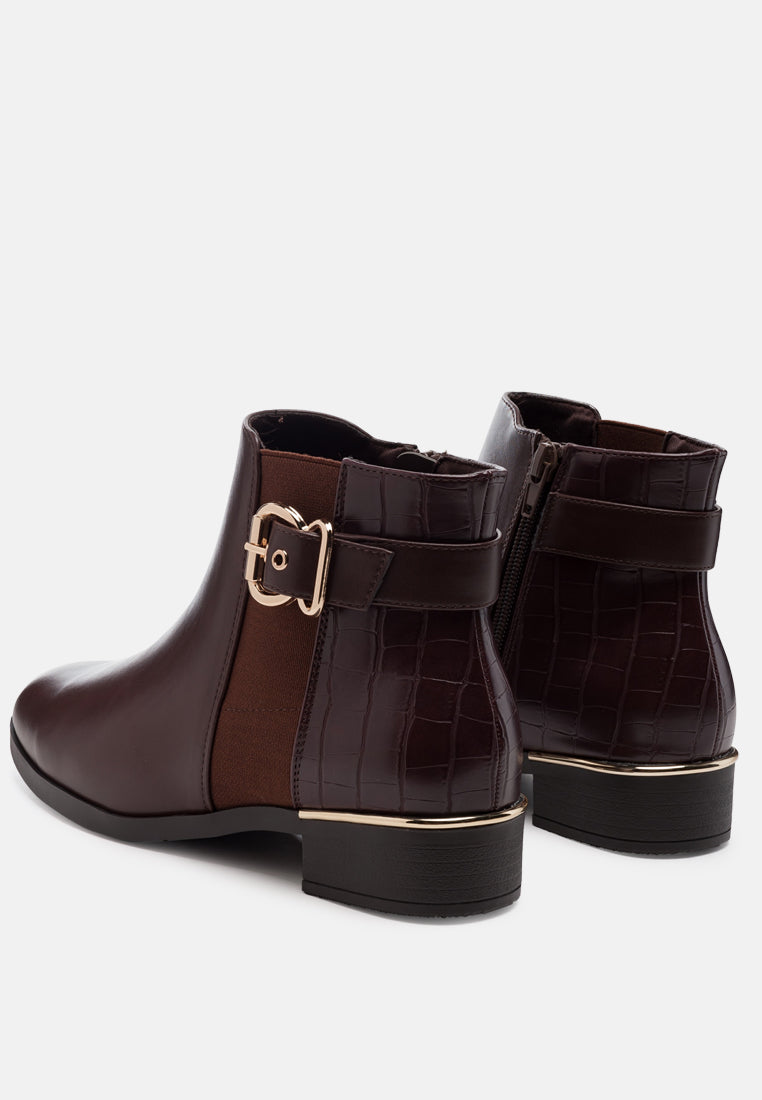 Frothy Buckled Ankle Boots With Croc Detail-2