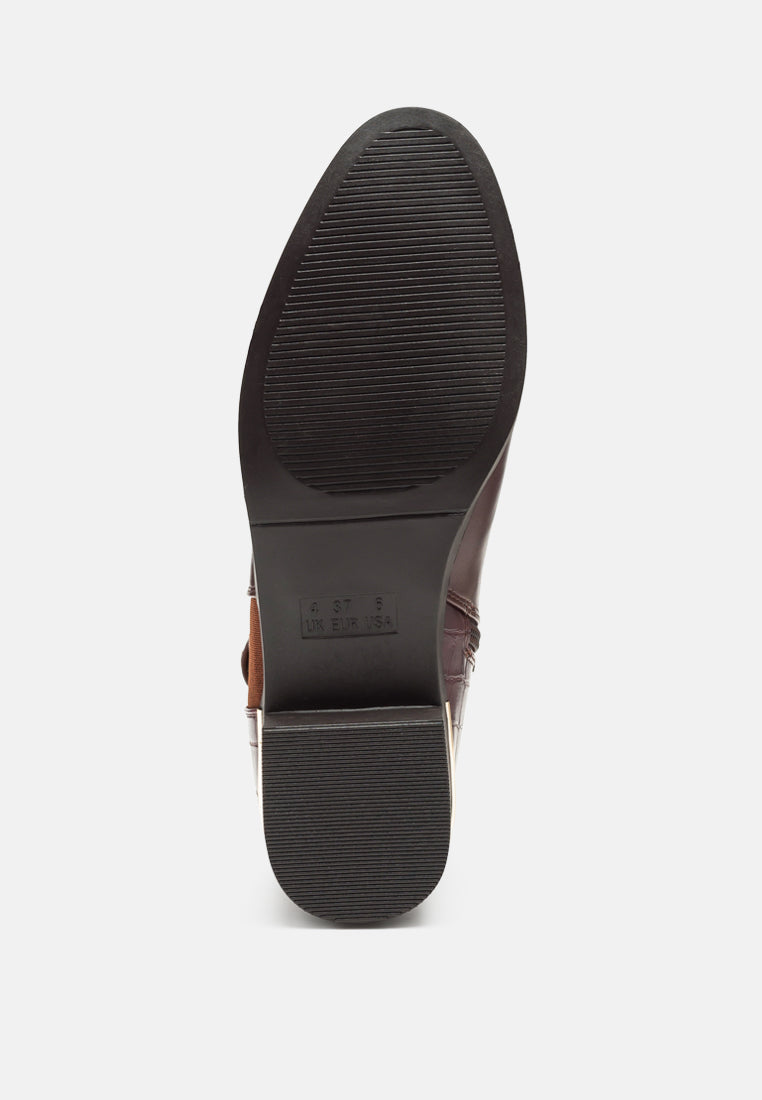 Frothy Buckled Ankle Boots With Croc Detail-4