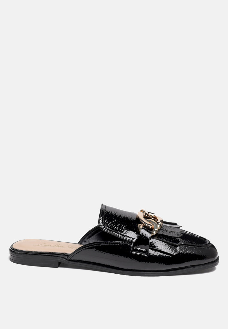 Gladioli Metal Buckled Fringe Detail Mules-0