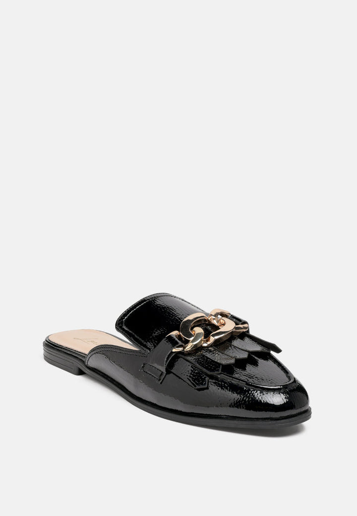 Gladioli Metal Buckled Fringe Detail Mules-2