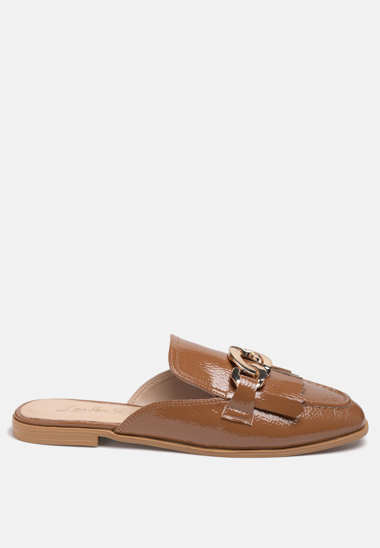 Gladioli Metal Buckled Fringe Detail Mules-5