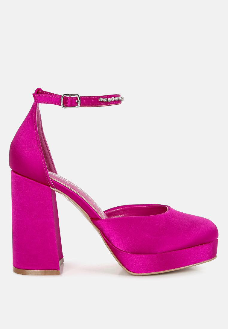 Hettie Satin Rhinestone Embellsihed Strap Platform Heels-0