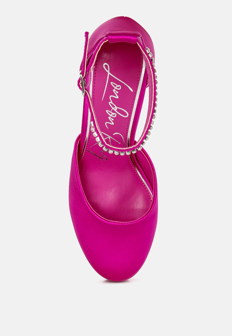 Hettie Satin Rhinestone Embellsihed Strap Platform Heels-3