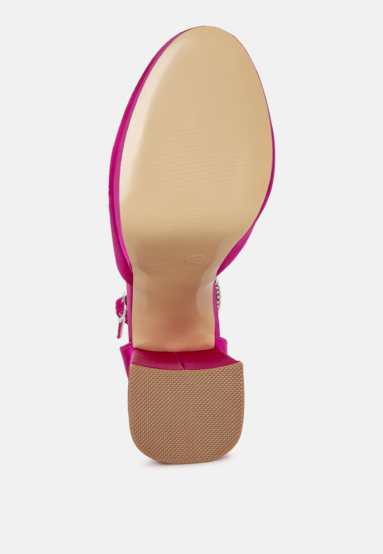 Hettie Satin Rhinestone Embellsihed Strap Platform Heels-4