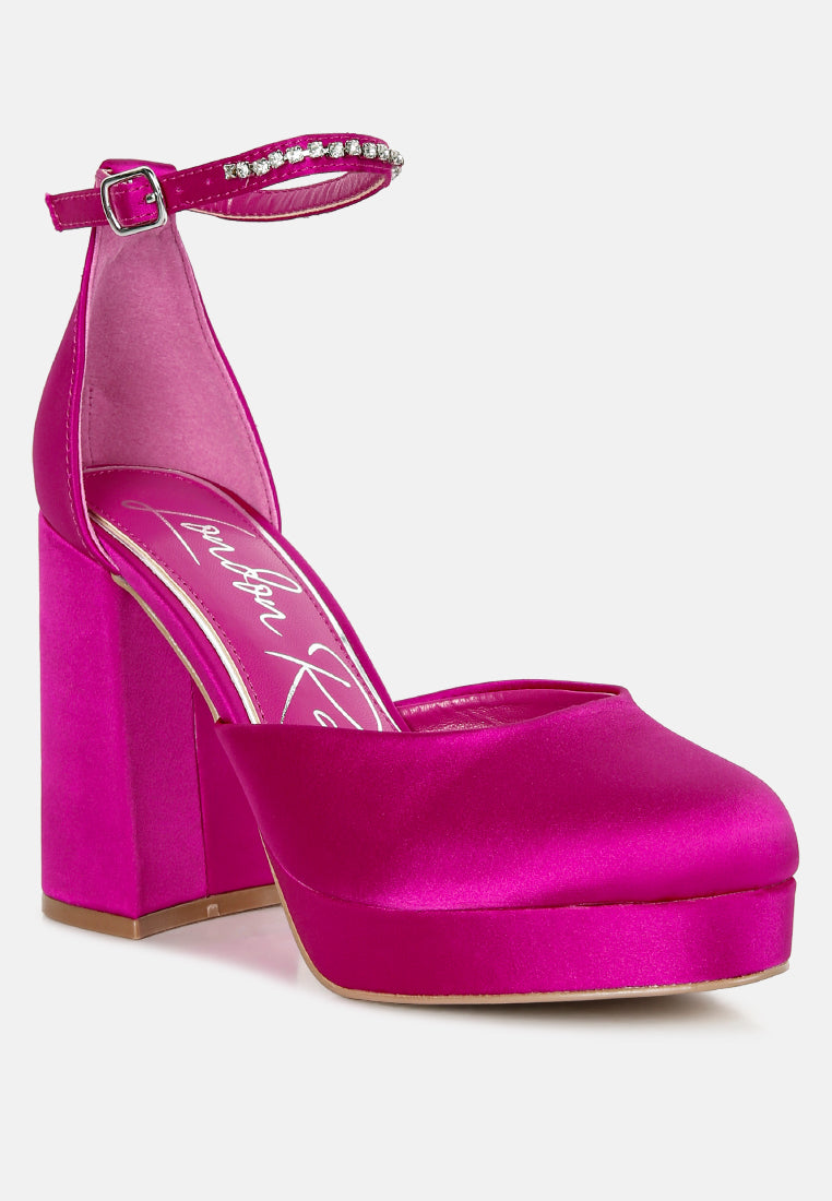 Hettie Satin Rhinestone Embellsihed Strap Platform Heels-1