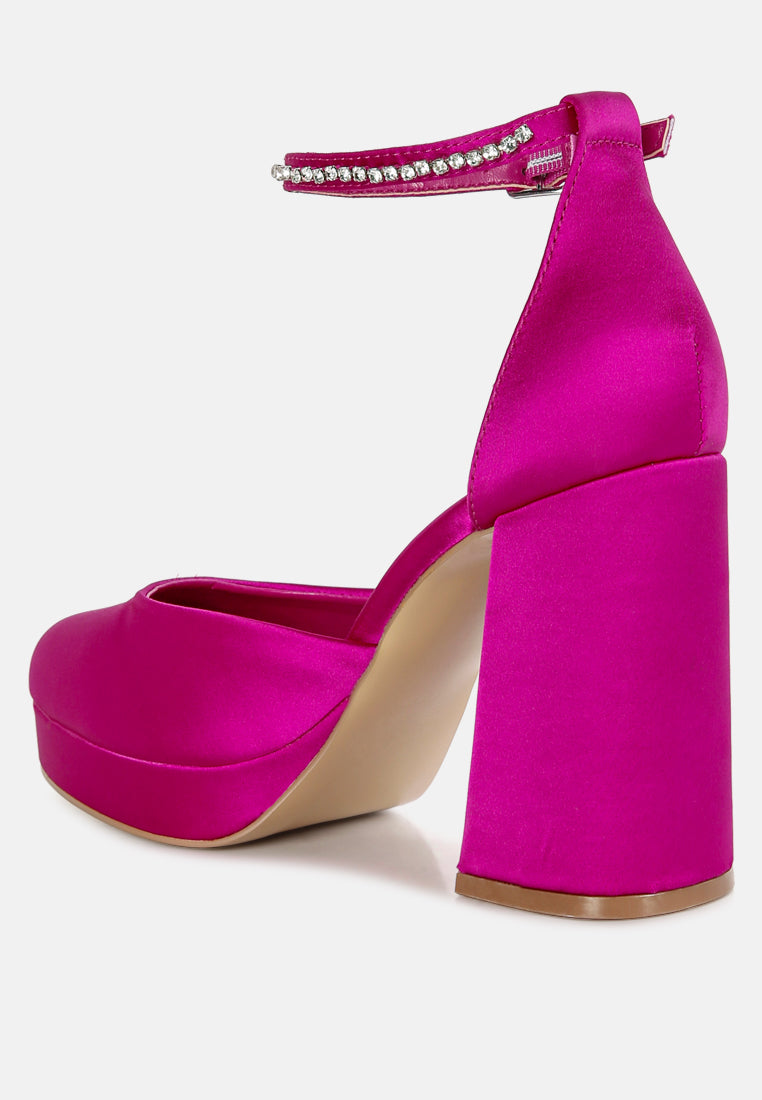 Hettie Satin Rhinestone Embellsihed Strap Platform Heels-2