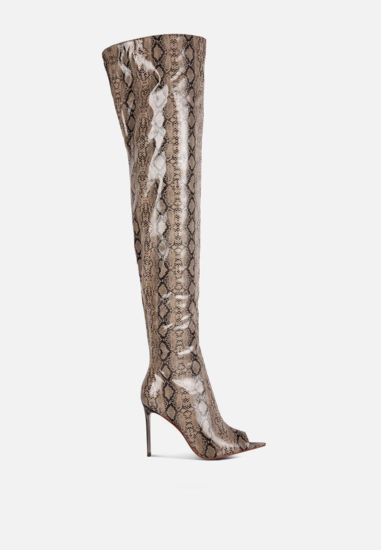 High Drama Snake Print Stiletto Long Boots-5
