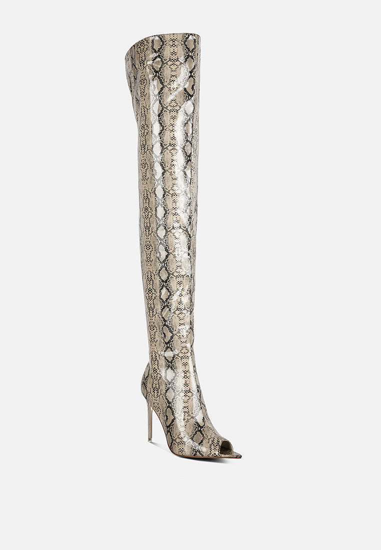 High Drama Snake Print Stiletto Long Boots-2