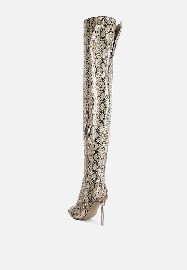 High Drama Snake Print Stiletto Long Boots-3